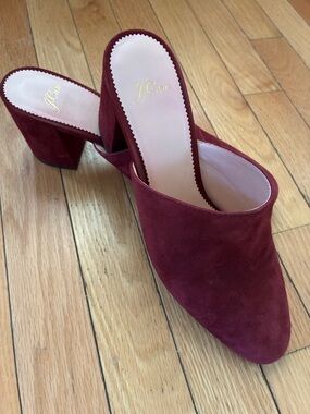 J. Crew Wine Suede Block Heel Mules